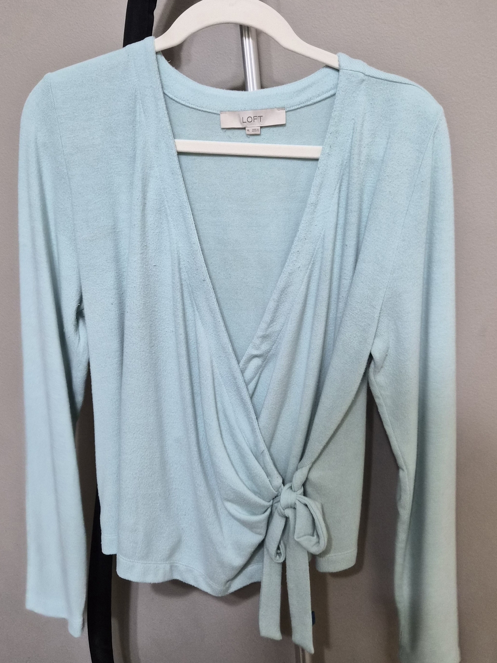 LOFT Pale Aqua Wrap Tie-Front Long Sleeve Top